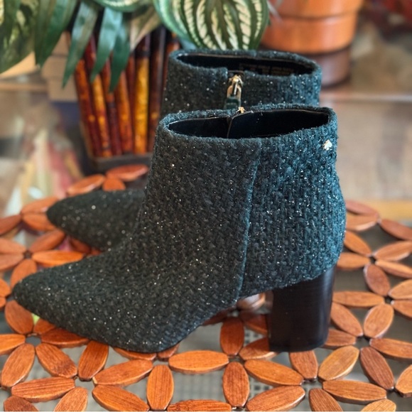 Kate Spade Peacock Green Tweed Giselle Booties